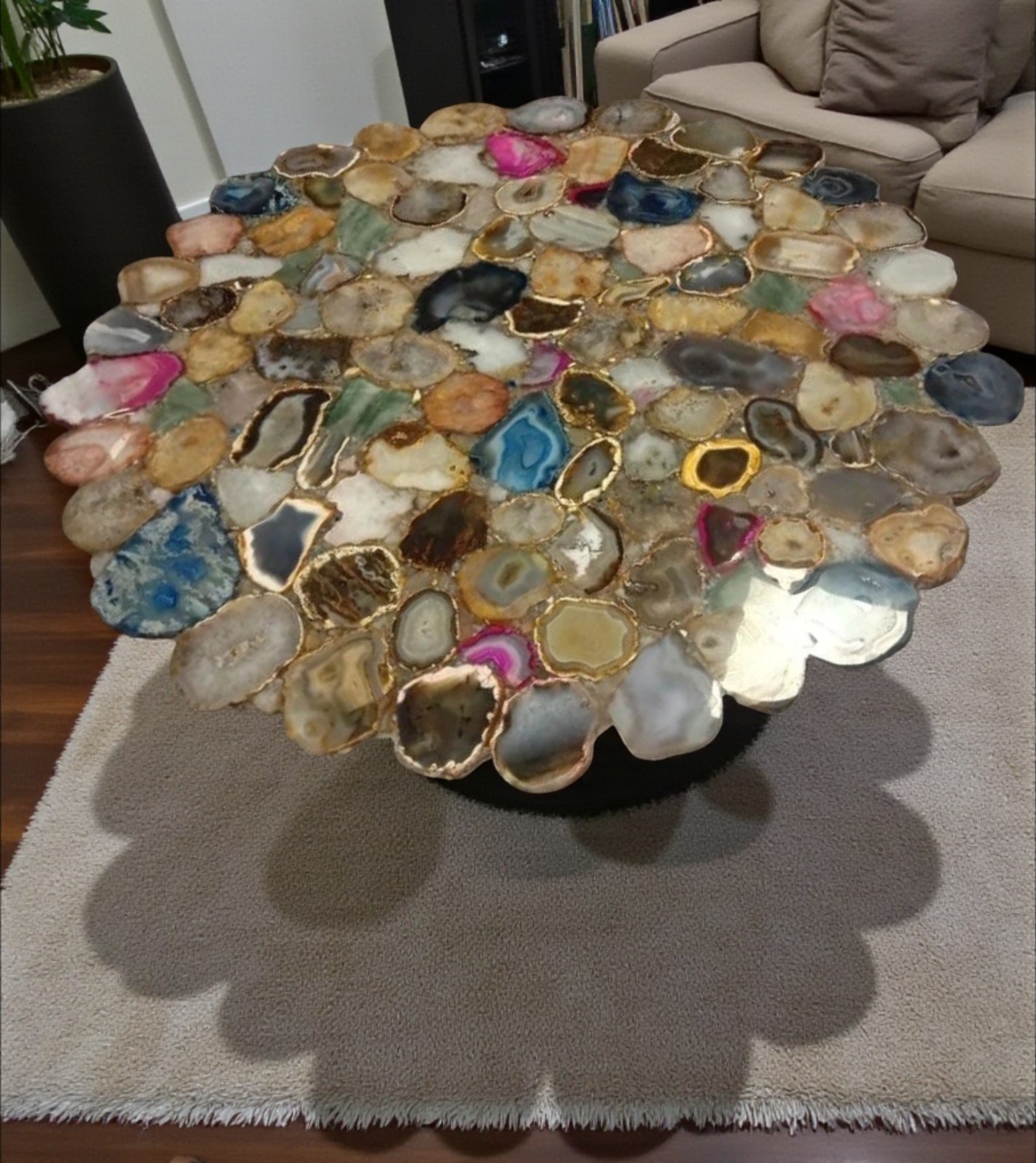 Multicolor Agate Corner Table, Round Agate Coffee Table, Royal Indoor Table 14″