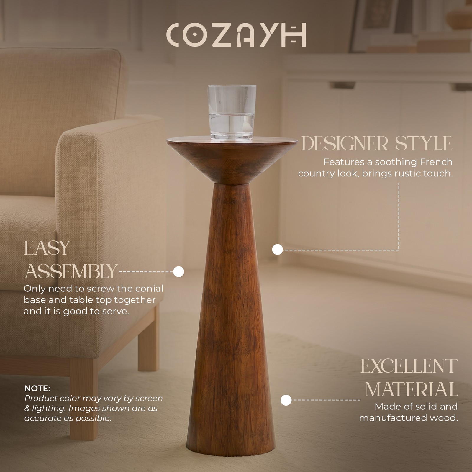 COZAYH Pedestal Tall Round Martini Table for Living Rooms or Bedrooms, Walnut