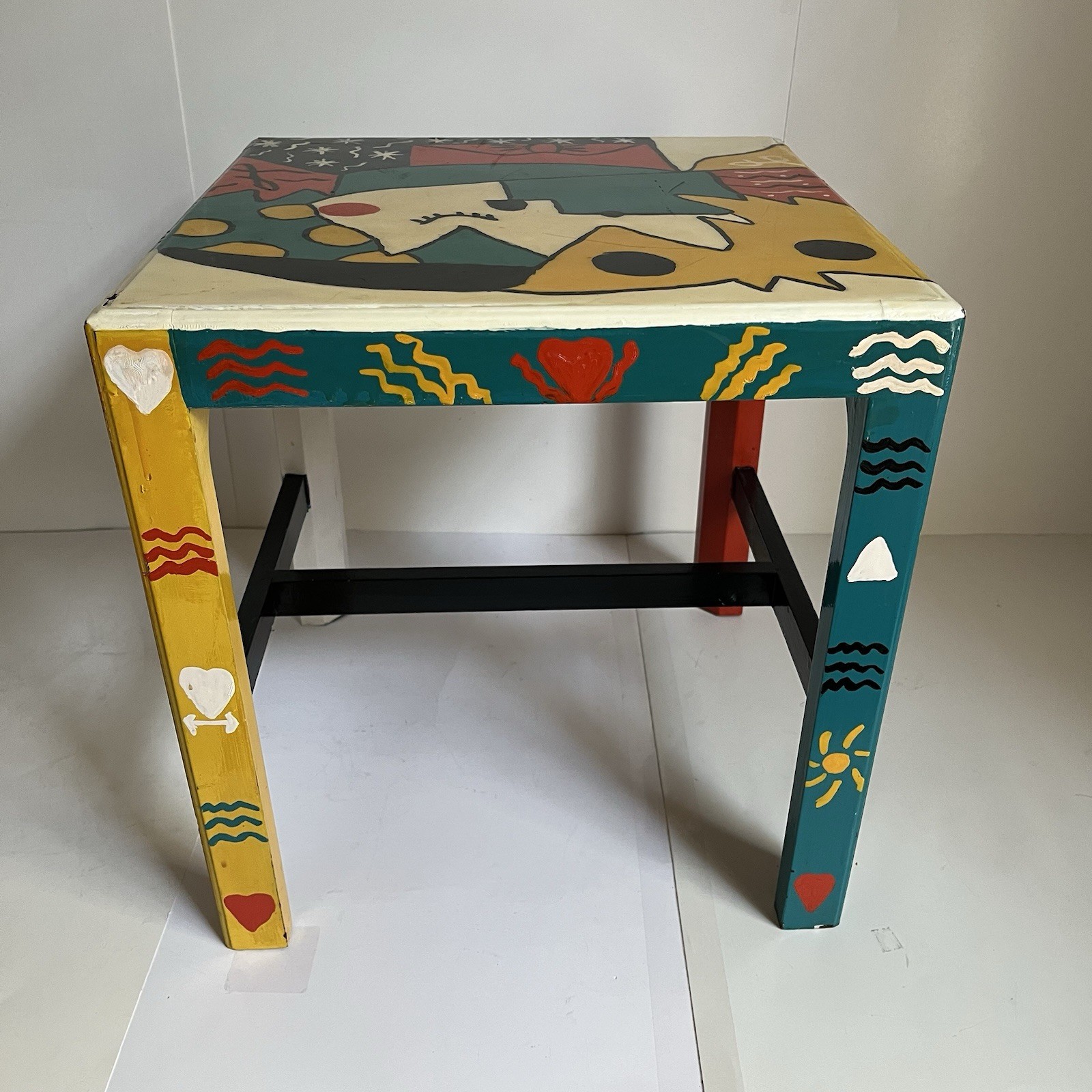 Hand-Painted Colorful Folk Art Design Side Table End Table Decor
