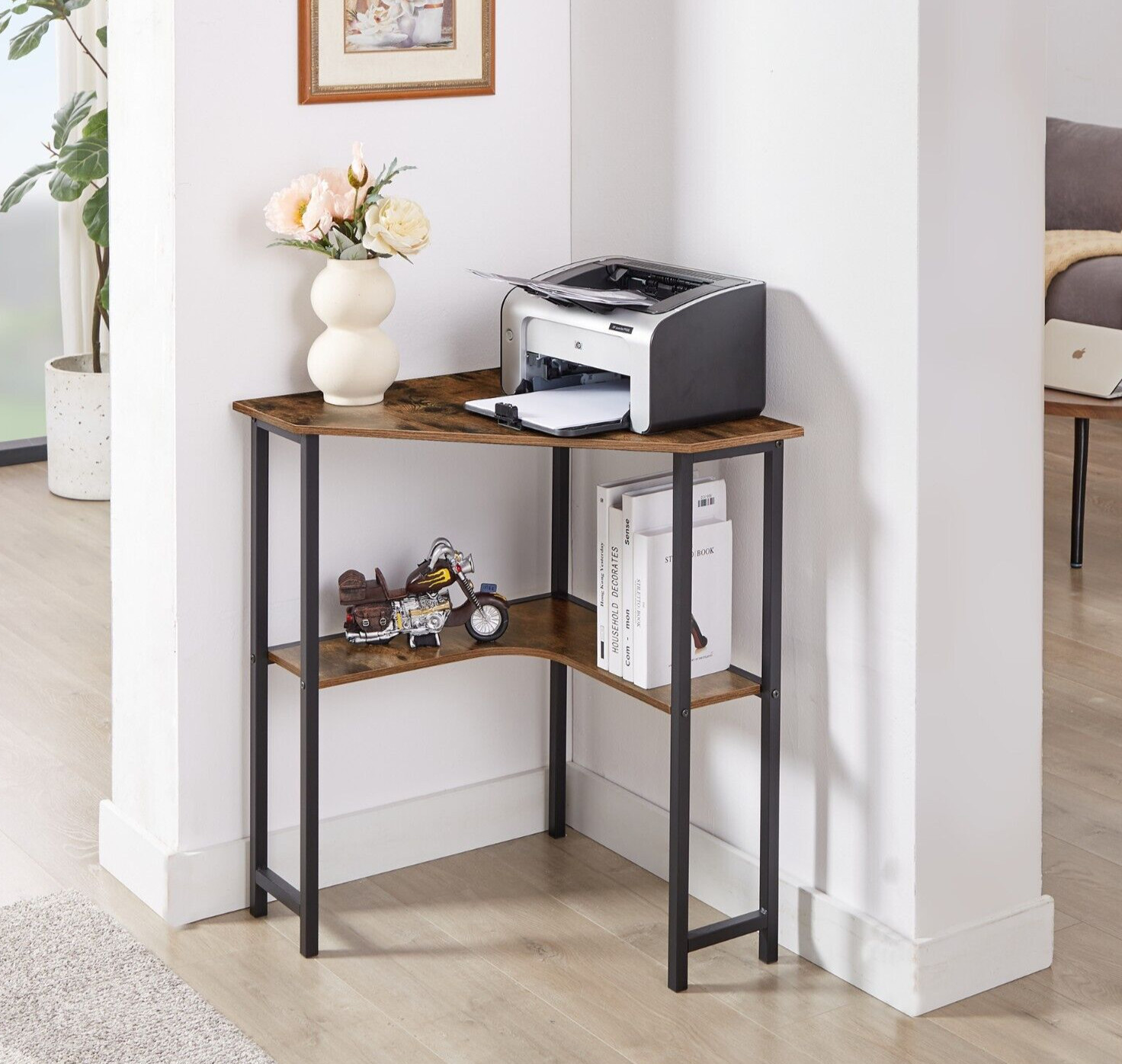 Corner Computer Desk with Storage Shelves Triangle Writing End Table Small Space
