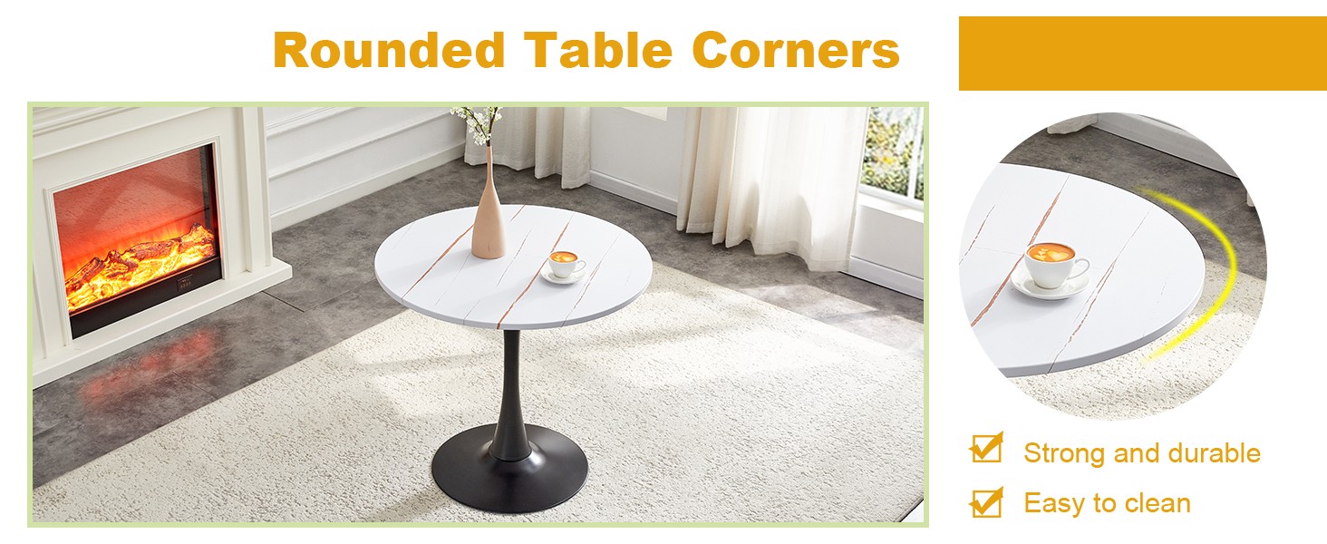 31.5″ Round Tulip Dining Table White MDF Top Metal Pedestal Base