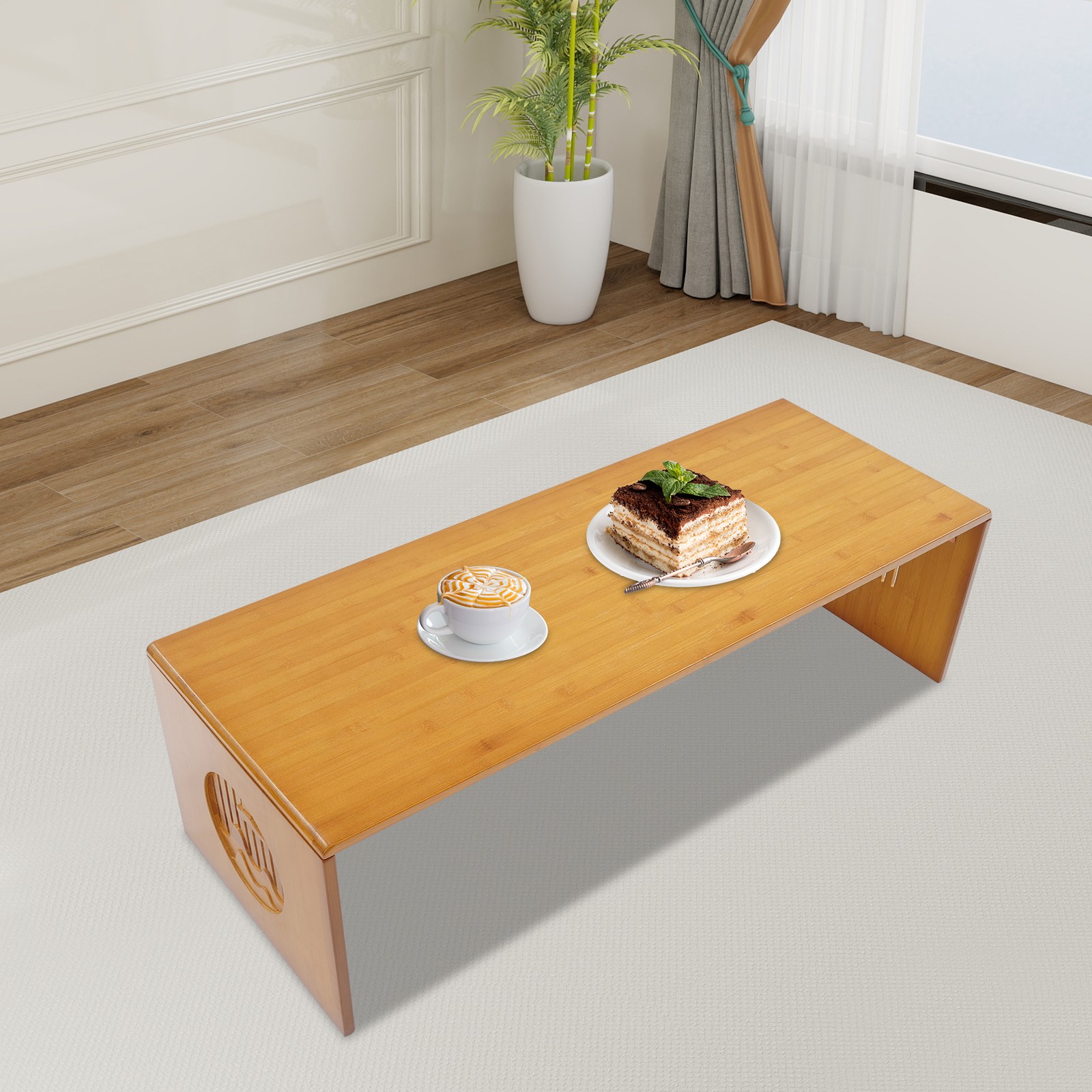 Natural Bamboo Folding Table Tea Room Living Room Foldable Floor Coffee Table