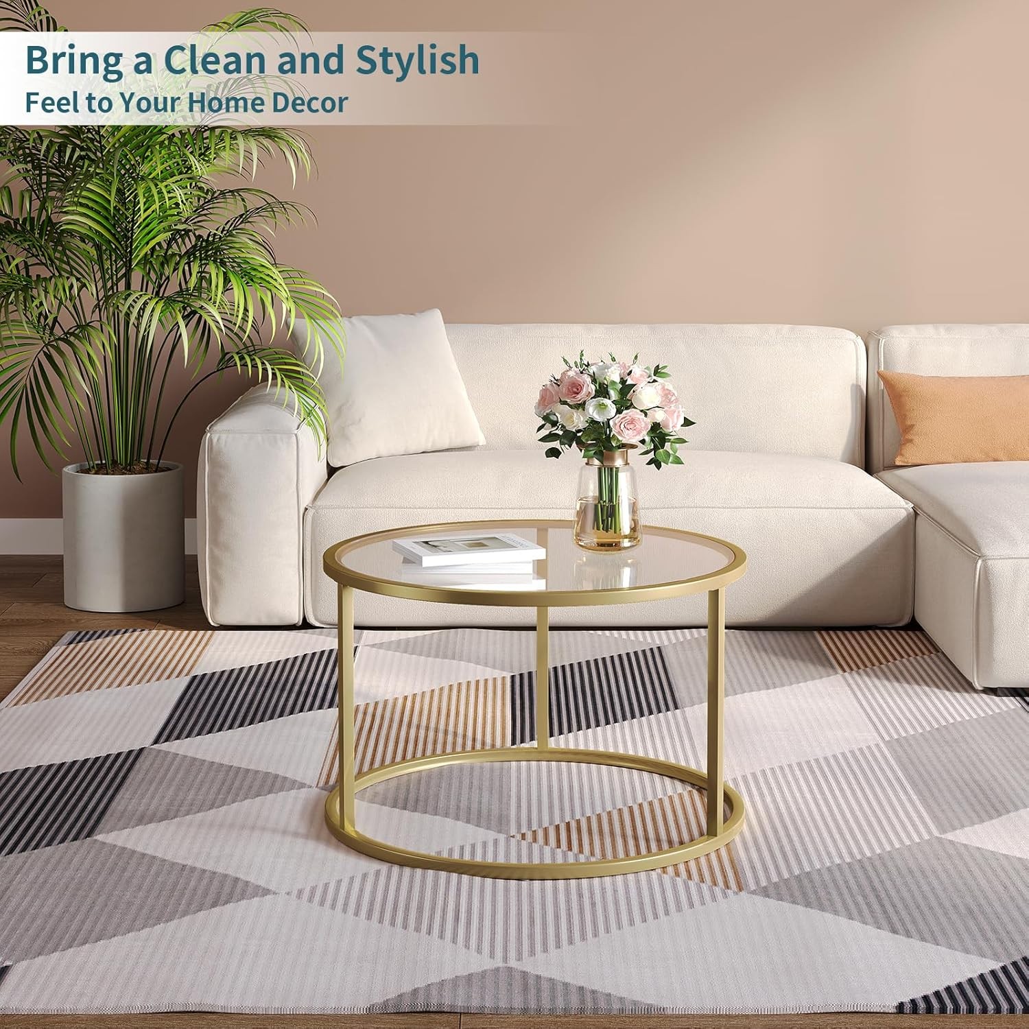 Small Glass Coffee Table Round Gold Coffee Table for Small Space Modern Simple..