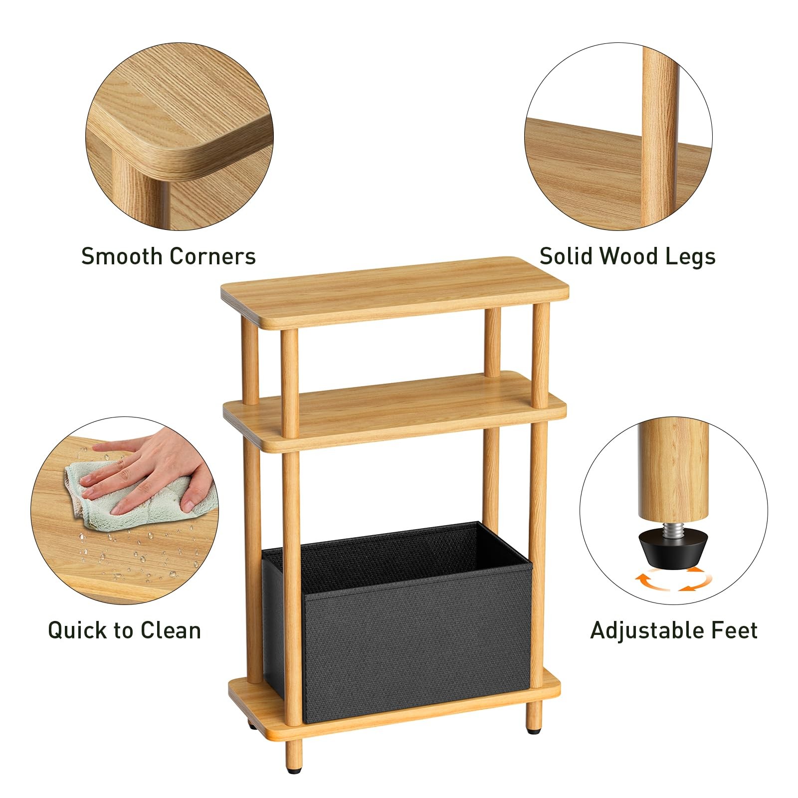 Narrow Side Table with Fabric Basket, 7 Wide, 3 Tier Skinny End Table with Wo…