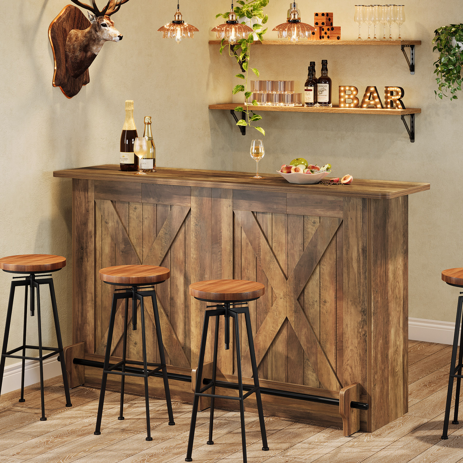 Tribesigns 63″ Bar Table, 2-Tier Bar Cabinet Height Pub Table for Home Kitchen