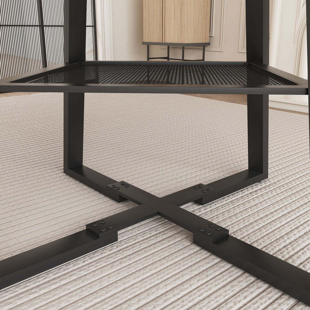 Round Dining Table with Storage Function Extendable with Metal Frame