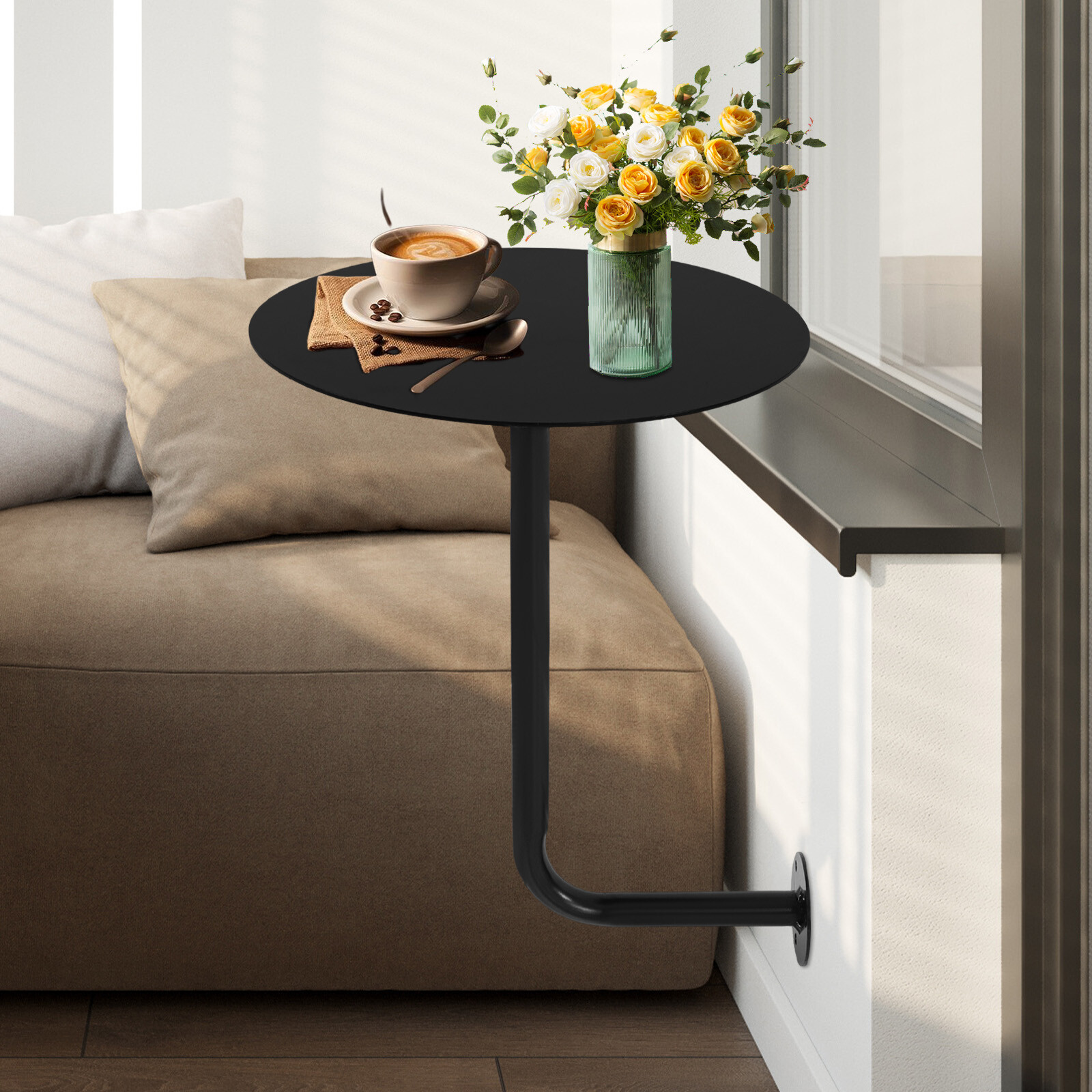 Black Coffee Table Wall-mounted Bar Table Modern Pub Table for Home/Commercial
