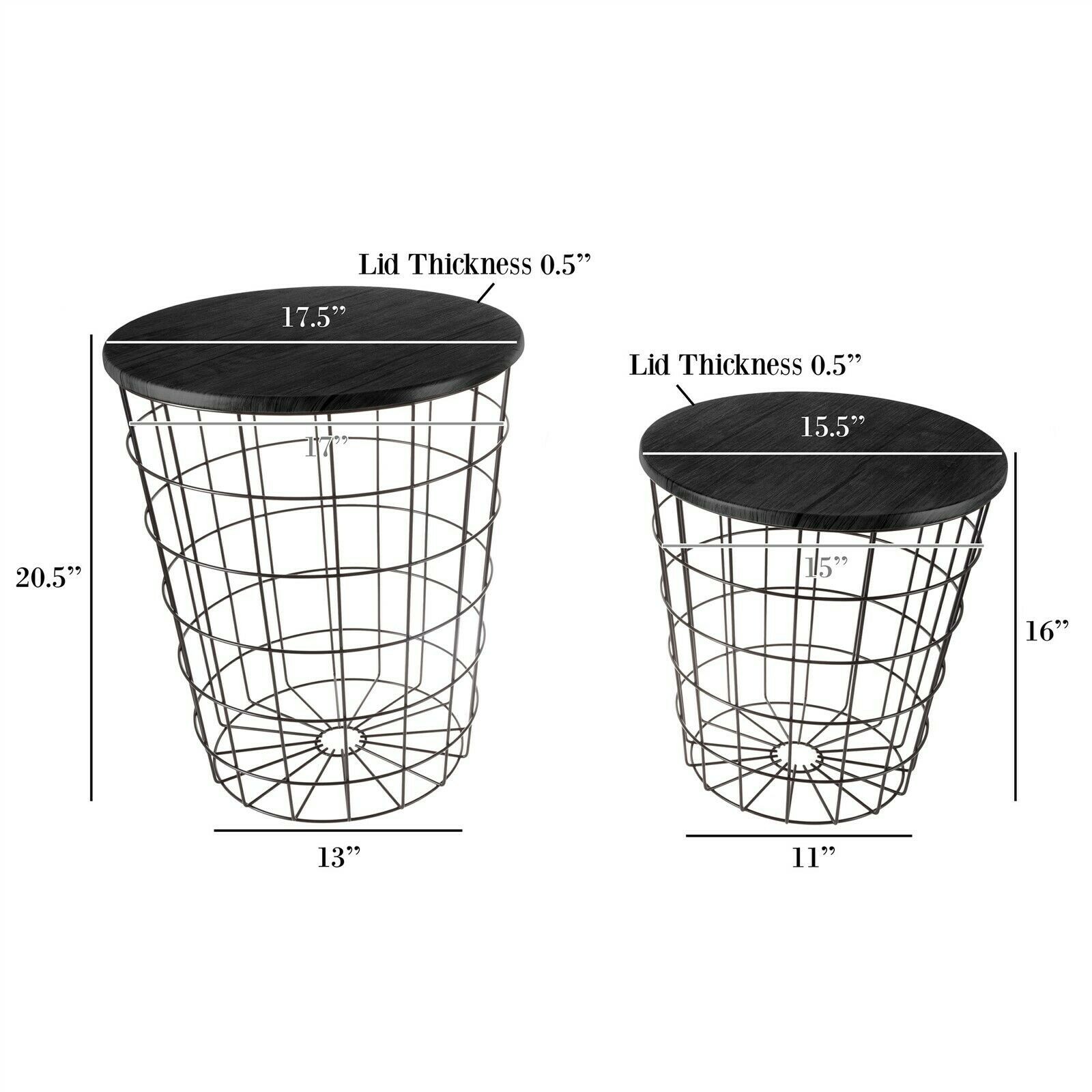 Nesting End Tables Metal Basket MDF Black Top Storage Furniture Accent Decor