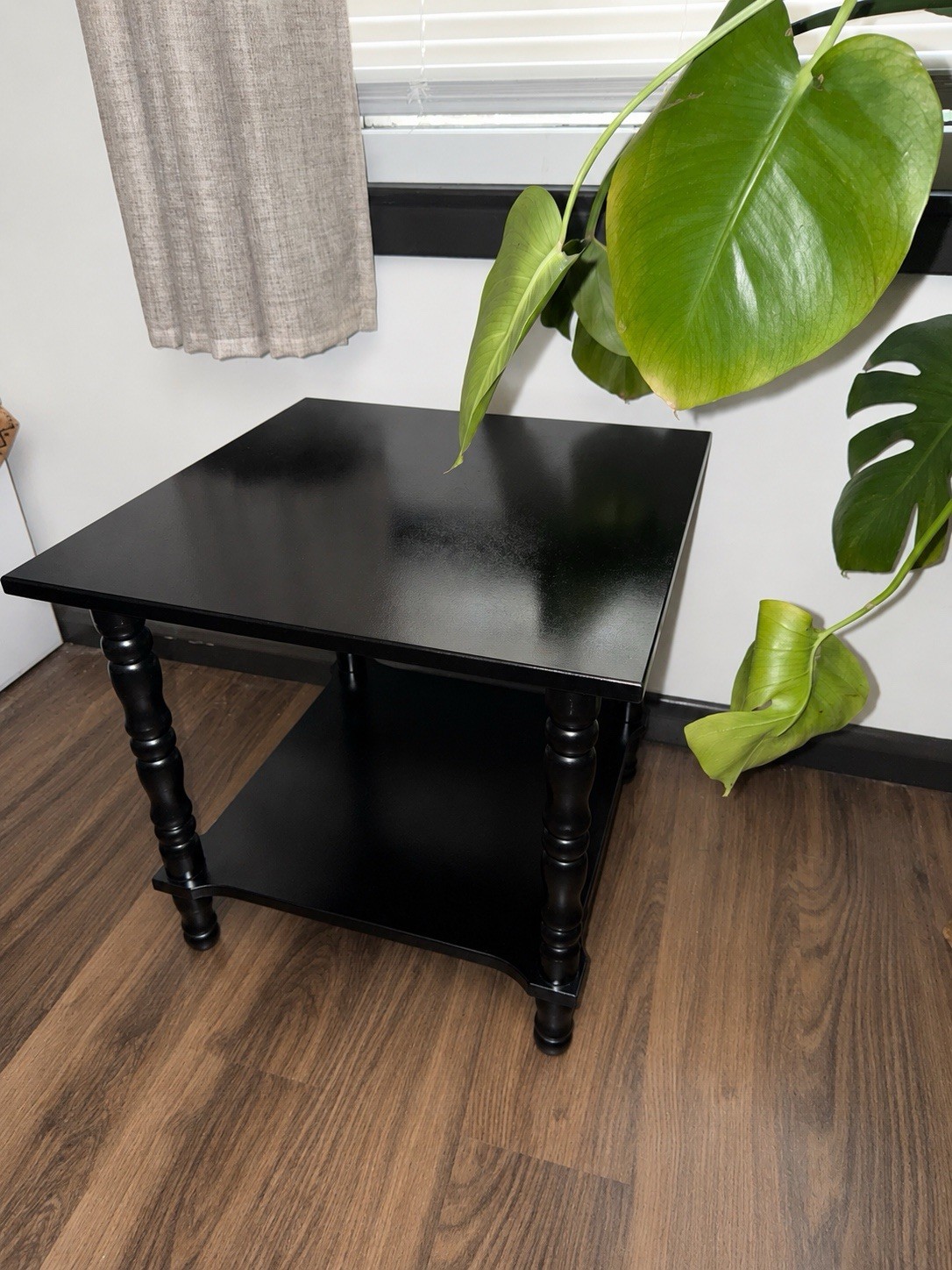 Black Square Glossy End & Side Table with Lower Shelf for Living Room Bedroom