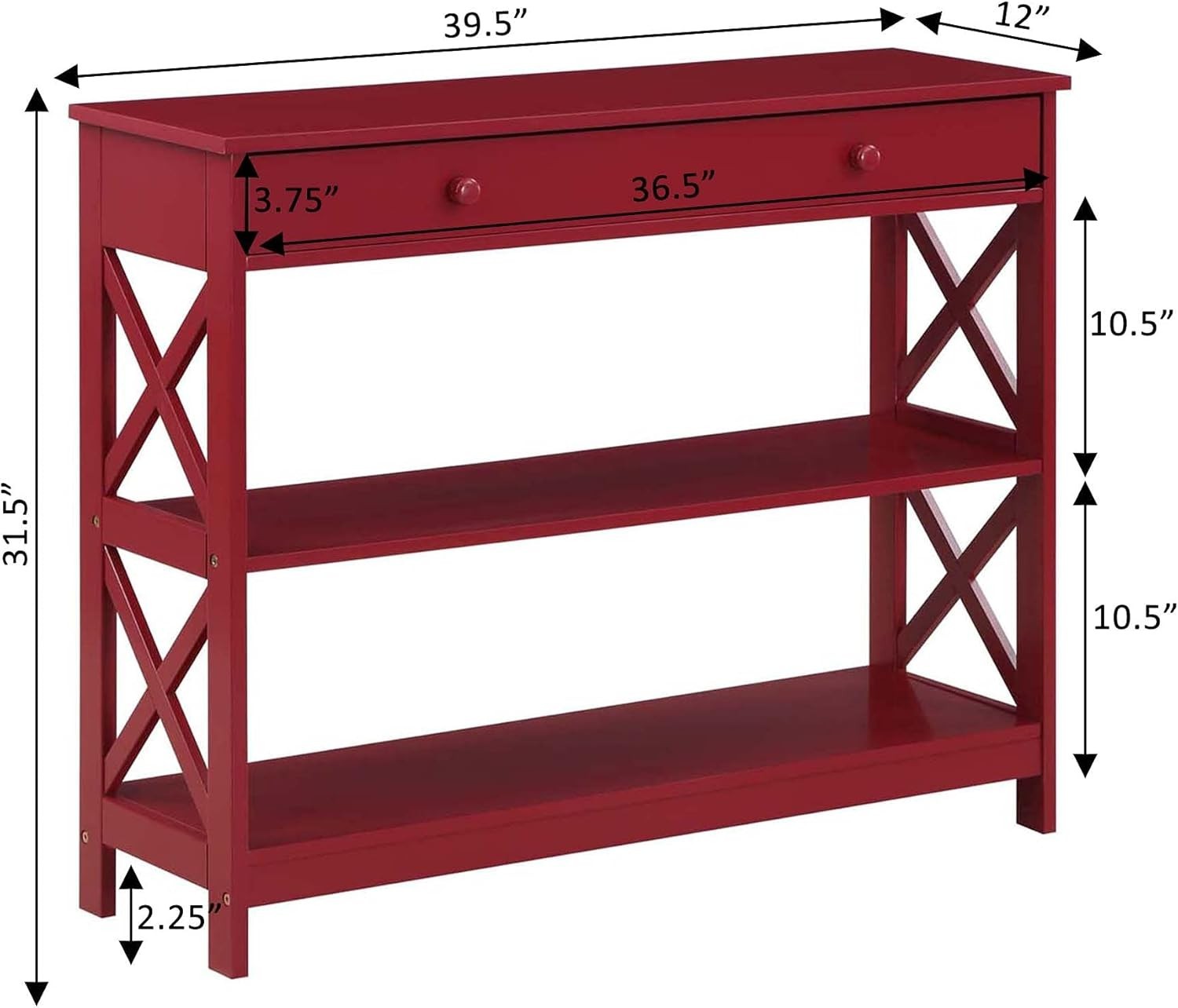 Console Table Cranberry Red W/ 1 Drawer 3 Tiers & Engineered Wood