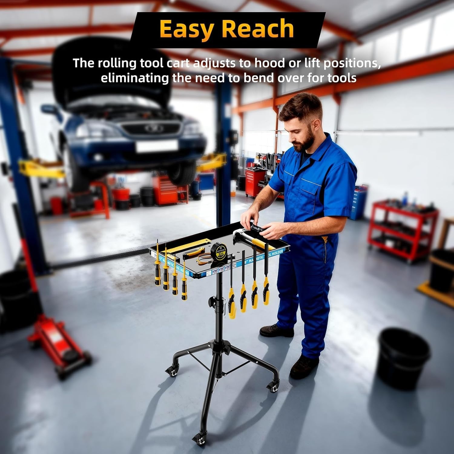 Mobile 360° Rolling Work Table with Magnetic Tray – Versatile Garage Organizer