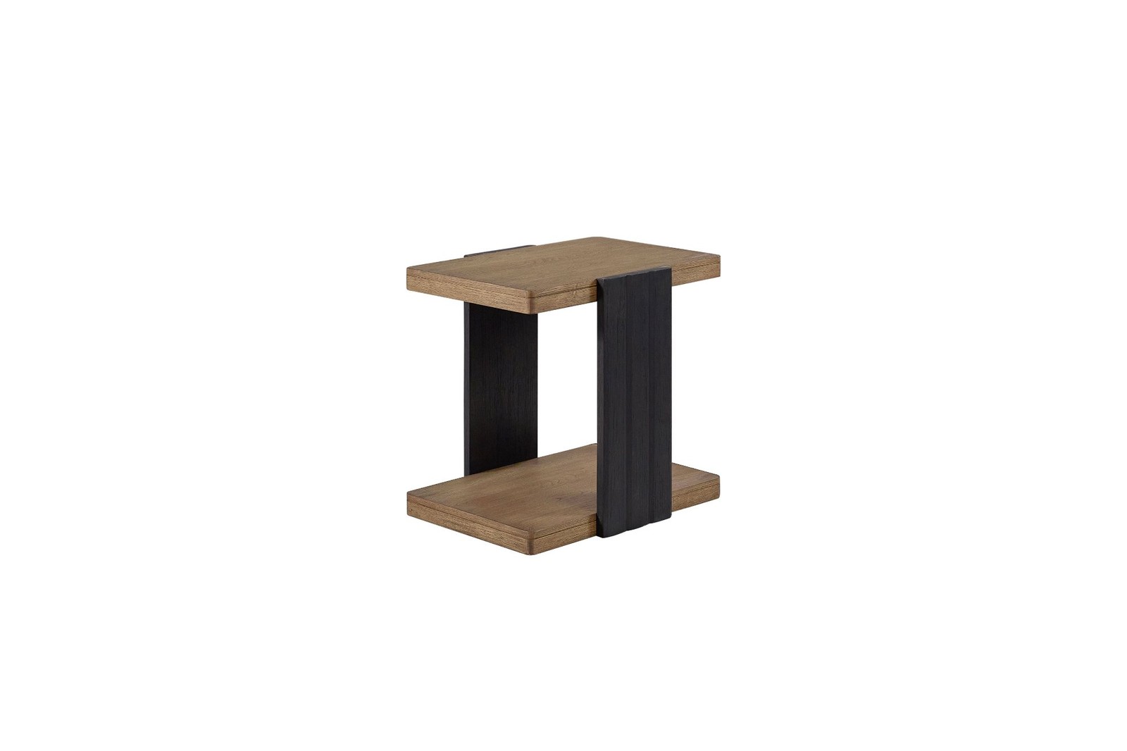 (Solid wood + MDF) Modern design slot chair side table – black, elm veneer