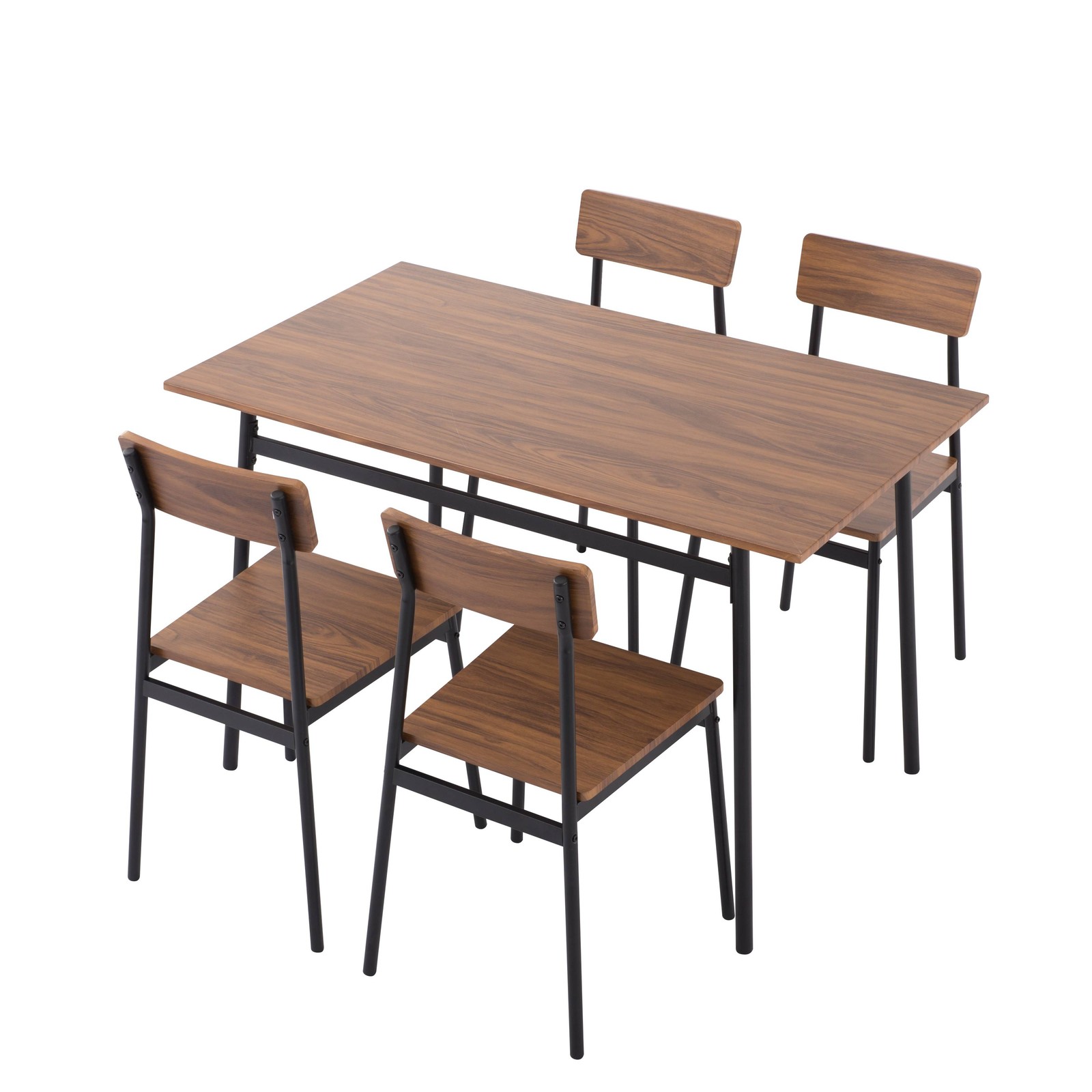 Dining Set for 4 Rectangular MDF Walnut Table & Chairs Metal Frame Small Space