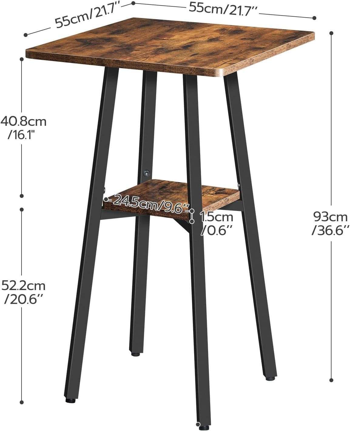 Rustic High Top Bar Table – 36.6” Counter Height with 2-Tier Storage Design