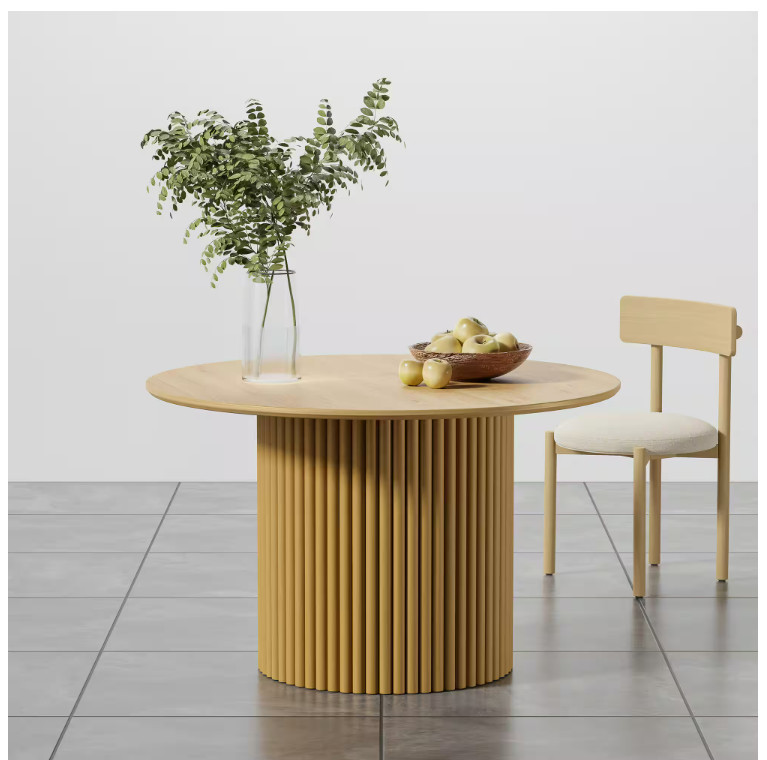 Abberton Natural Color Oak Wood Column Base 46 in. Round Dining Table