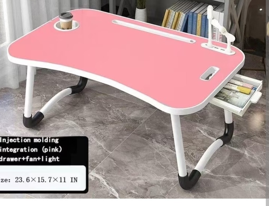 Pink Lap Desk w/ Drawer, Built-In Fan & Light, Rectangular 23.6×15.7×11″