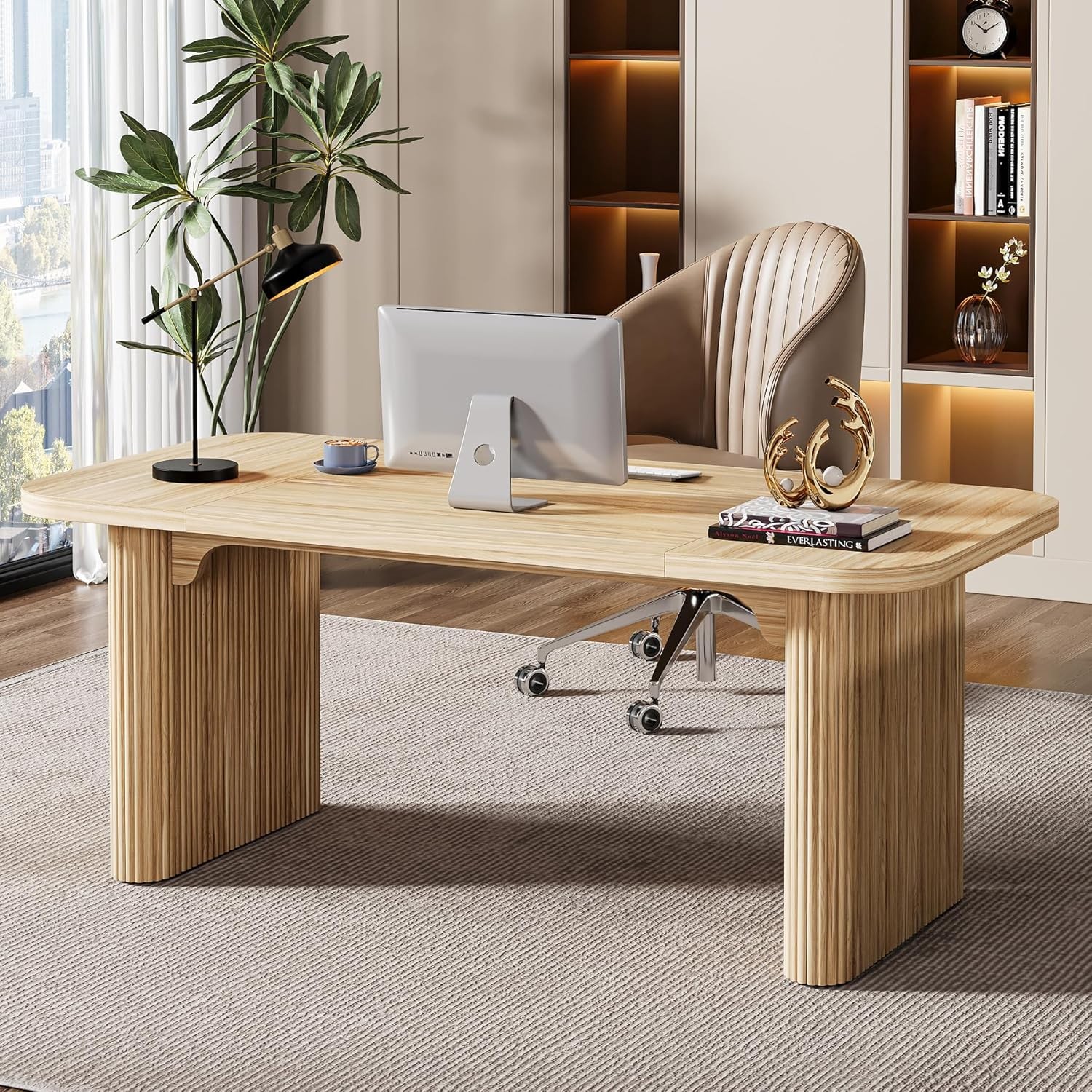62″ Rectangular Executive Computer Desk, Large Modern Wood Office Writing Table