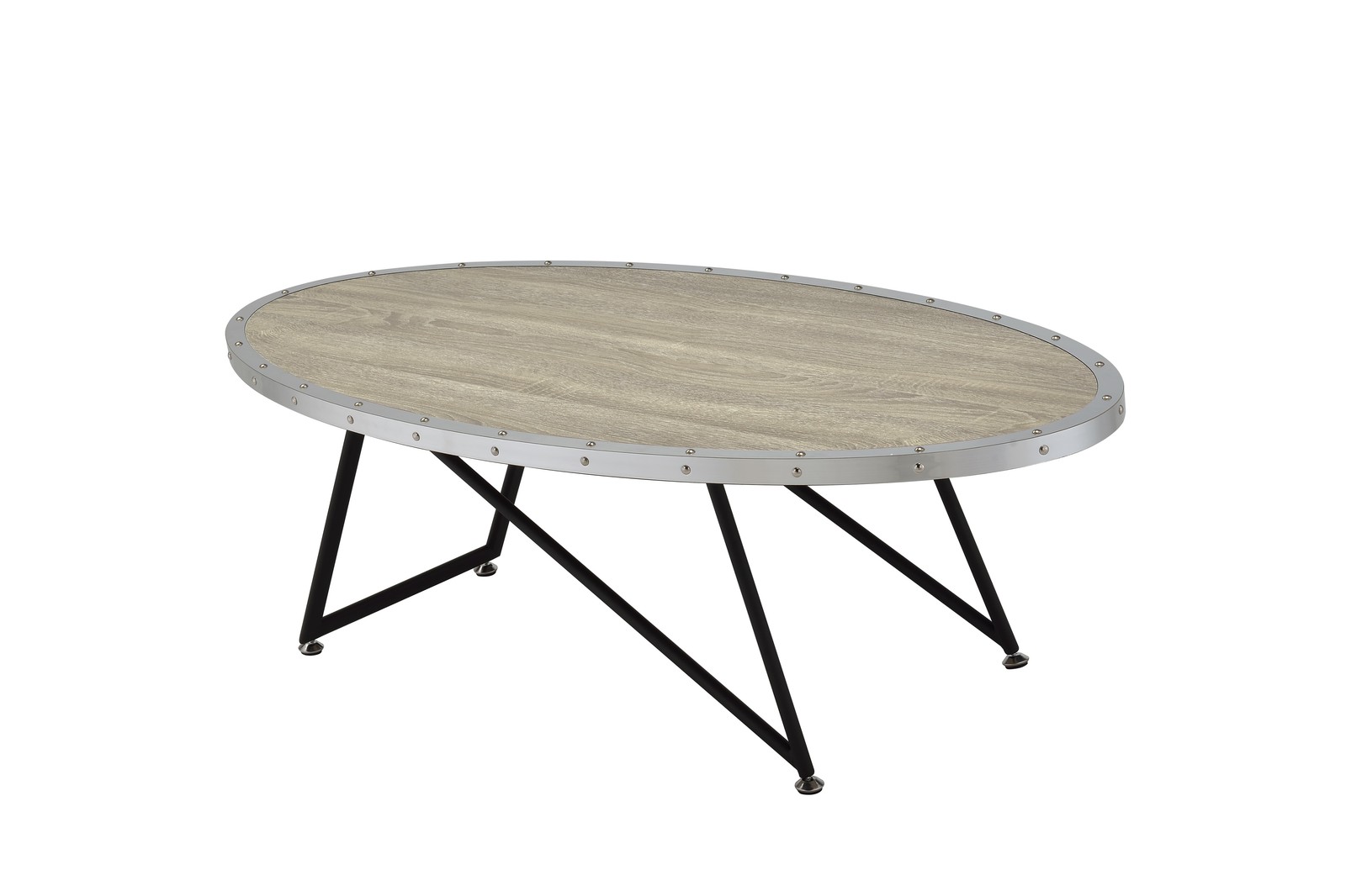 Weathered Gray Oak & Metal Oval Coffee Table 46″L x 23″W