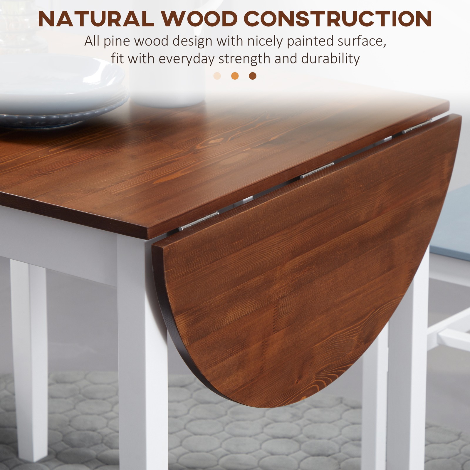 55″ Solid Wood Kitchen Folding Table Drop Leaf for Small Space Dining Room Brown