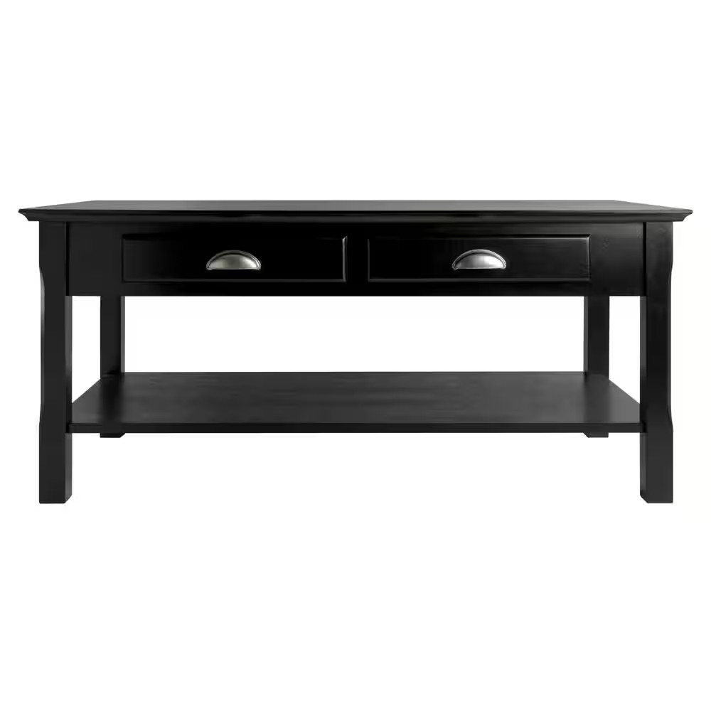 Timber 38 In. Black Medium Rectangle Wood Coffee Table with Shelf