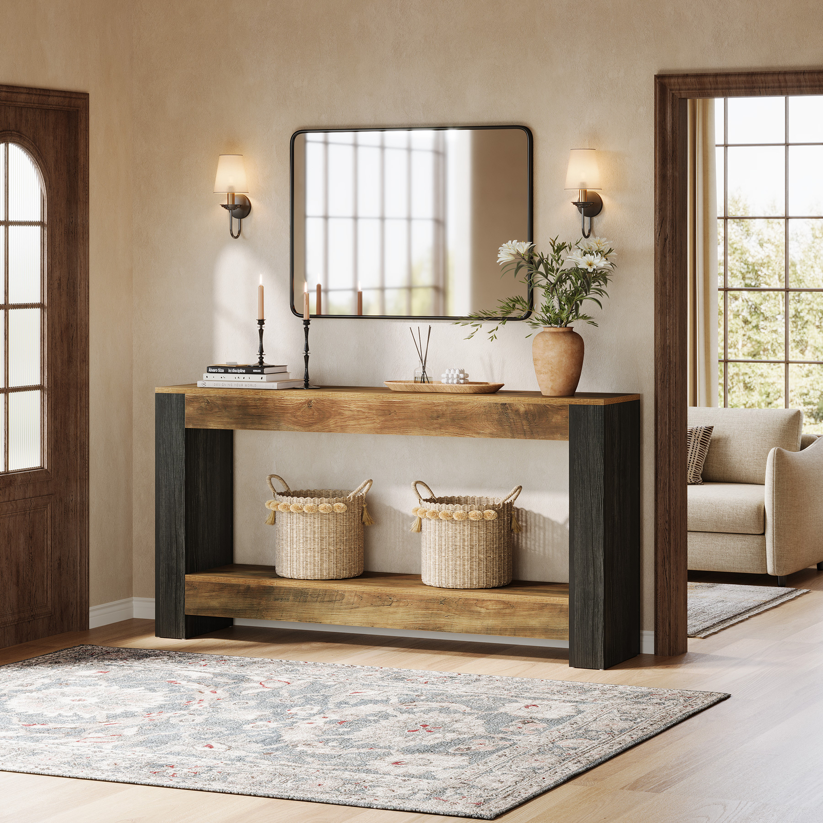 Tribesigns Rustic Entryway Console Table, 63″ Long Sofa Table Behind Couch Table