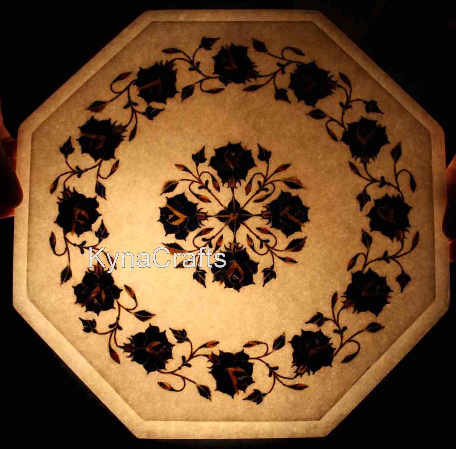 Lapis Lazuli Stone Inlay Work End Table for Hotel White Marble Coffee Table Top