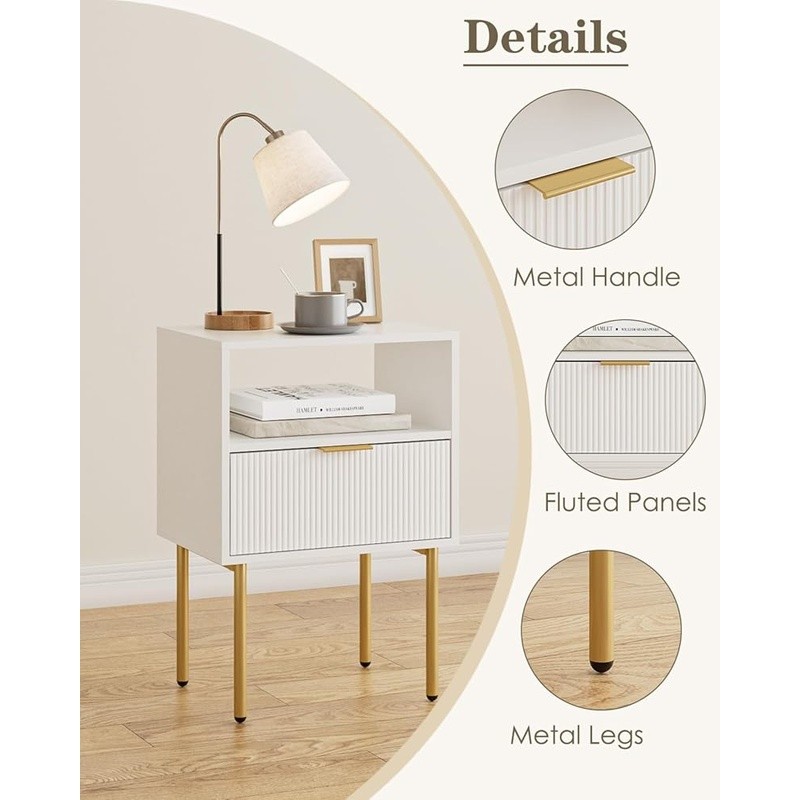 Compact Modern Nightstand Stylish Bedside Table W/ Drawer Bedroom Living Room US