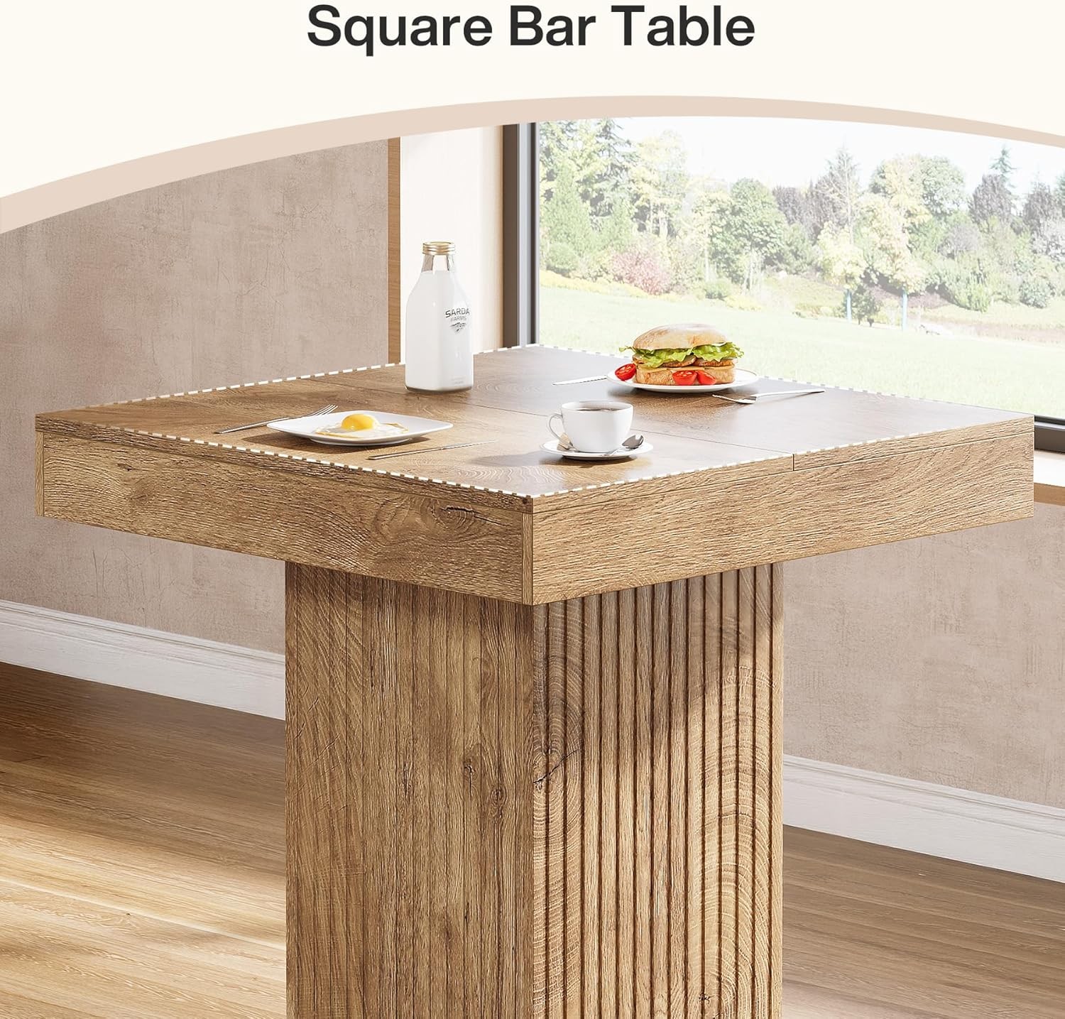 Square Bar Table Industrial Kitchen Pub Table with Metal Footrest for Home Bar