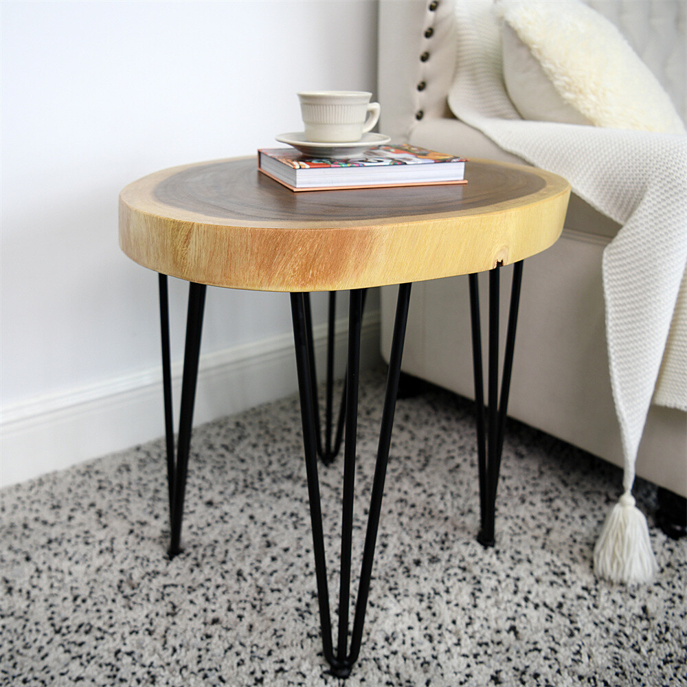 Rustic Natural Round End Table Wood Side Table, Nightstand, Plant Stand