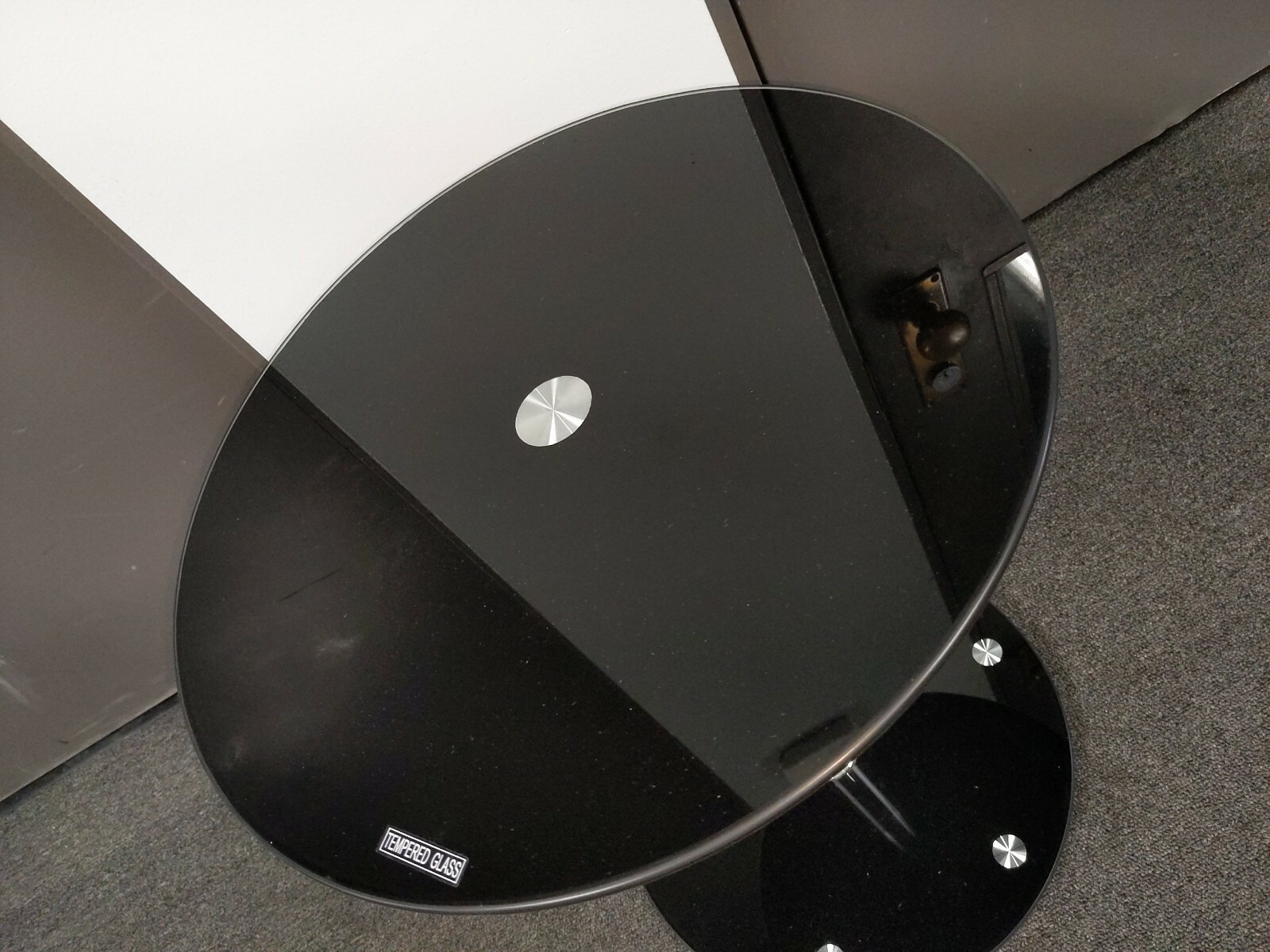 Mini Tempered Glass Side Table (Comes New In Box) 17″ Dia X 19.5″ Height BLACK