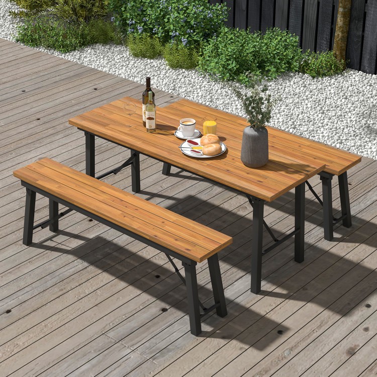 59x20x27.5in Fold-Flat Acacia Wood Table 165lb Capacity Metal Frame Natural