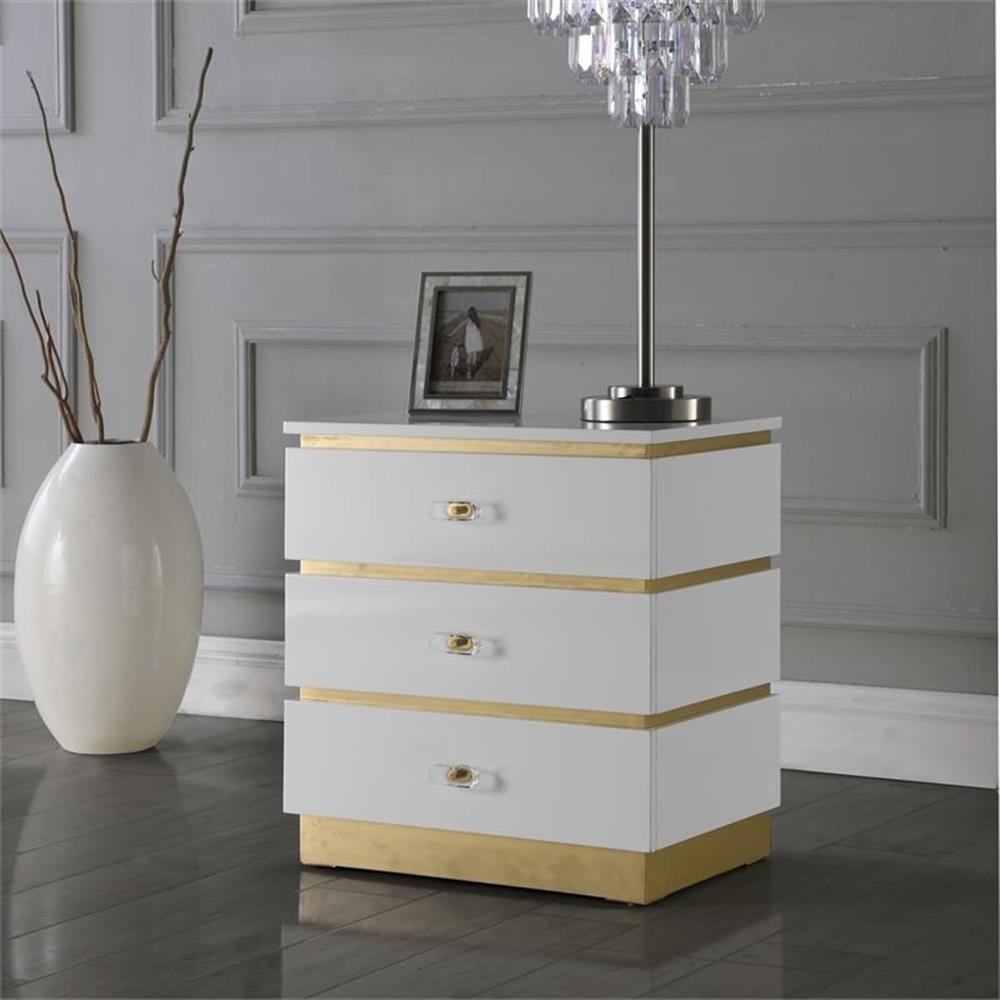 Pemberly Row Contemporary Accent Table in White Lacquer/Gold