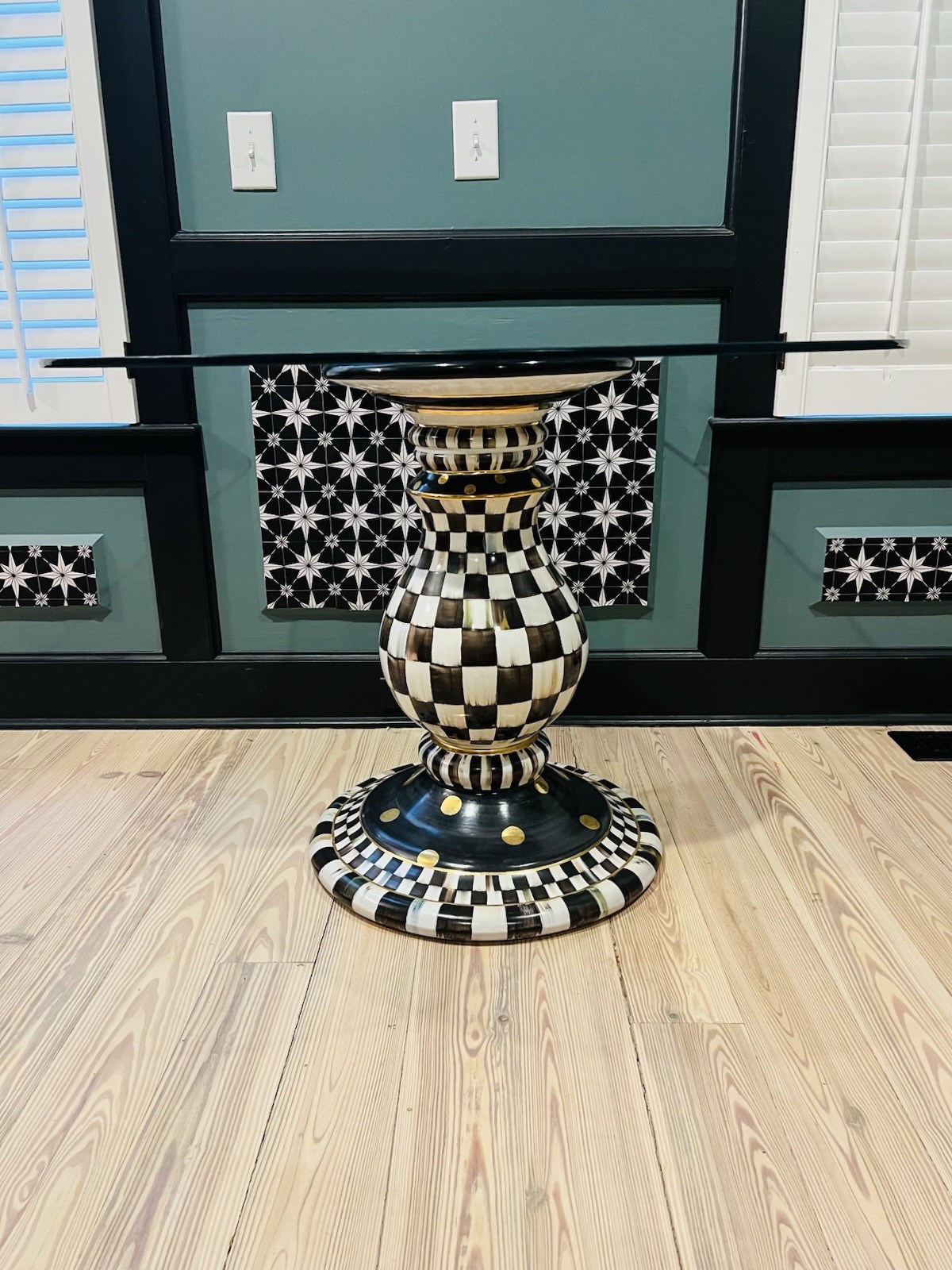 Mackenzie-Childs Courtly Check® Pedestal Table Base with 42” D Glass Top