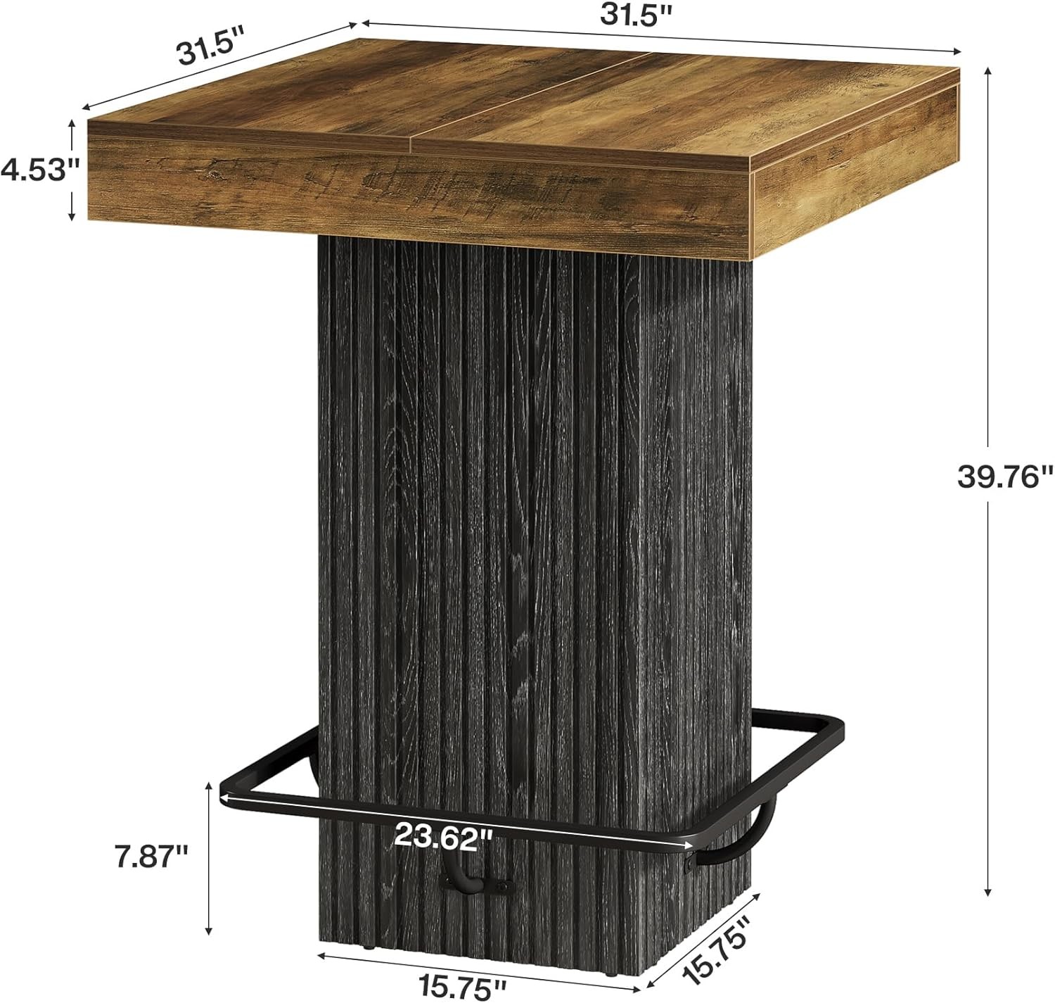 Wooden Square Bar Table 31.5” Industrial Counter Height Pub Table for Home Bar