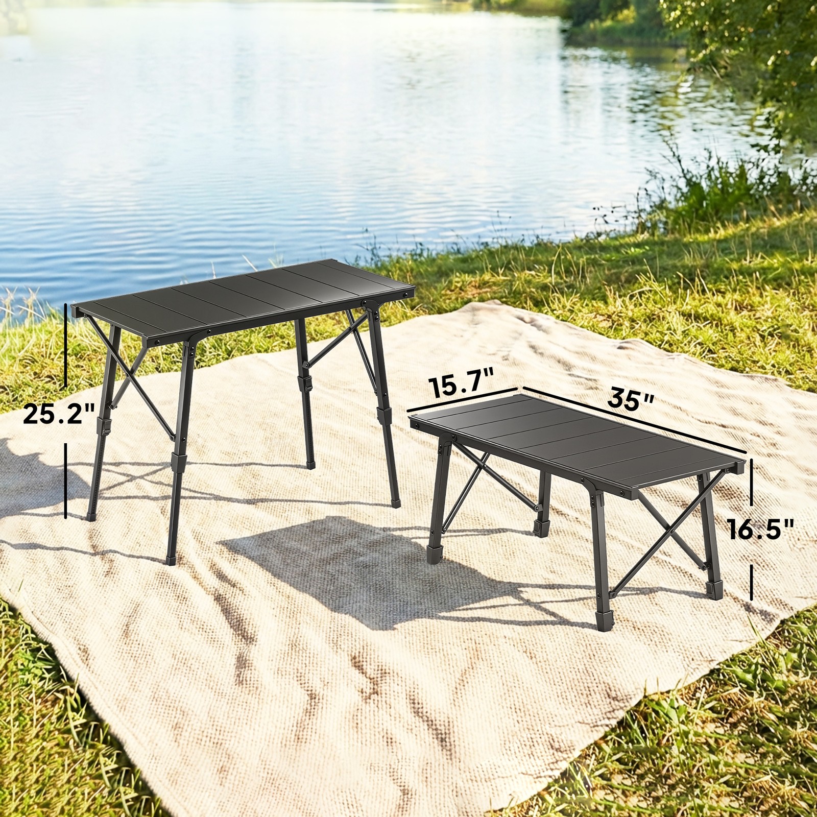 Folding Picnic Table Adjustable Height 35″ x15.7″ , Black