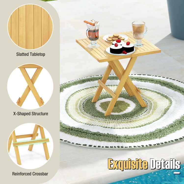 Teak Folding Side Table 20x20x20in with X-Shape Legs Slatted 110lb