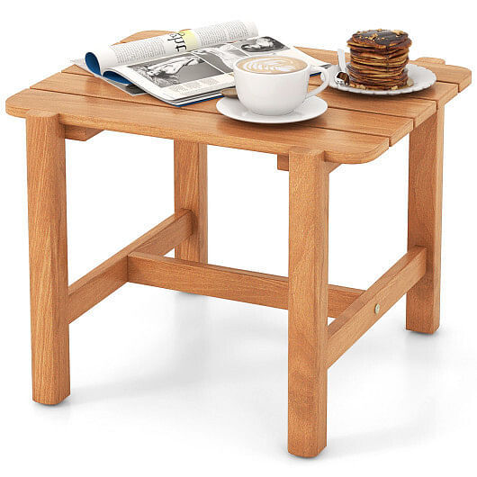 Patio Teak Wood Side Table with Slatted Tabletop for Yard – Color: Natural