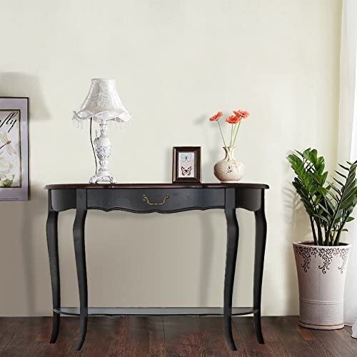 Wood Console Sofa Entry Table with Drawer & Shelf for Living Room Hallway Foyer