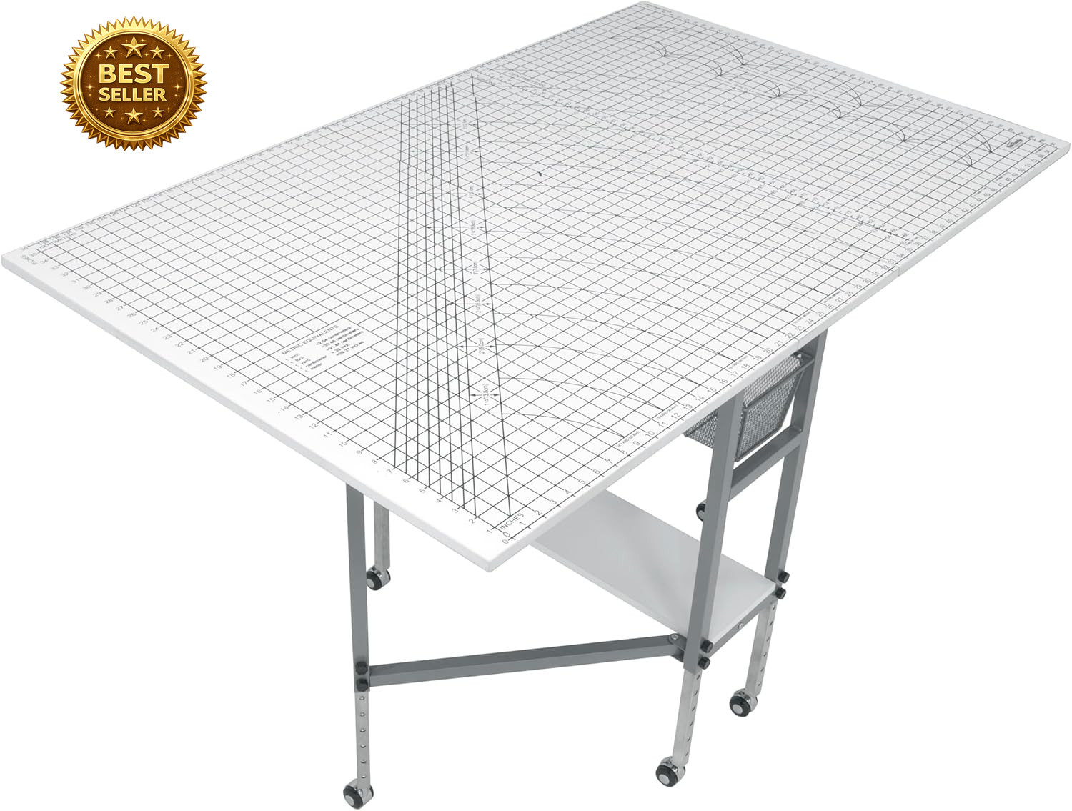 Foldable Hobby Cutting Grid Table 58.75″ Adjustable Craft Sewing Desk White