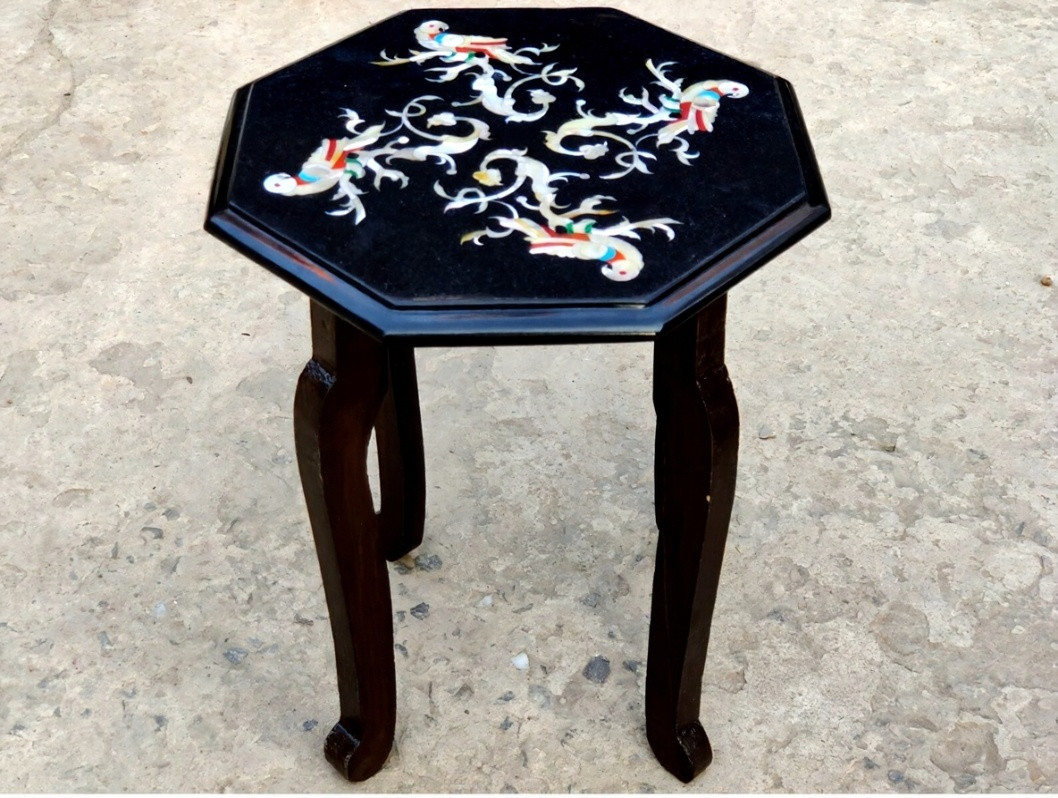 15″ Octagon Black Marble Inlay Coffee Table Top Handmade Hallway Luxury Table