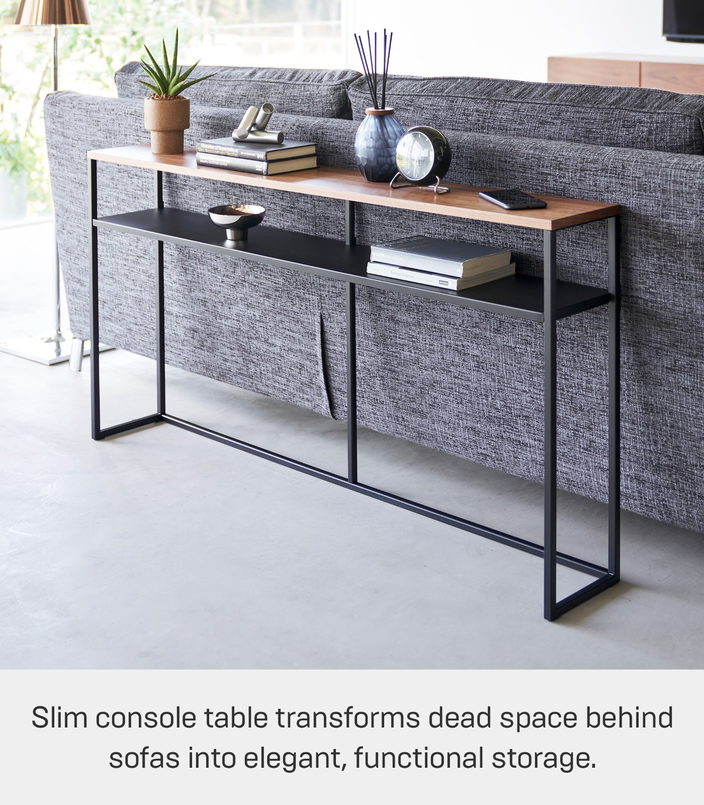 Yamazaki Home TOWER Long Console Table Slim Entryway Livingroom Steel & Wood