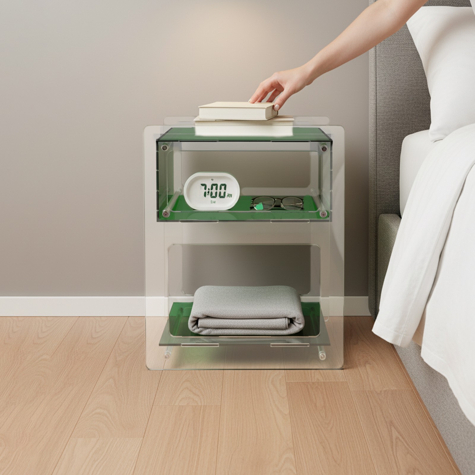 Acrylic Side Table, Acrylic Nightstand Green for Bedroom&Living Room Side Table