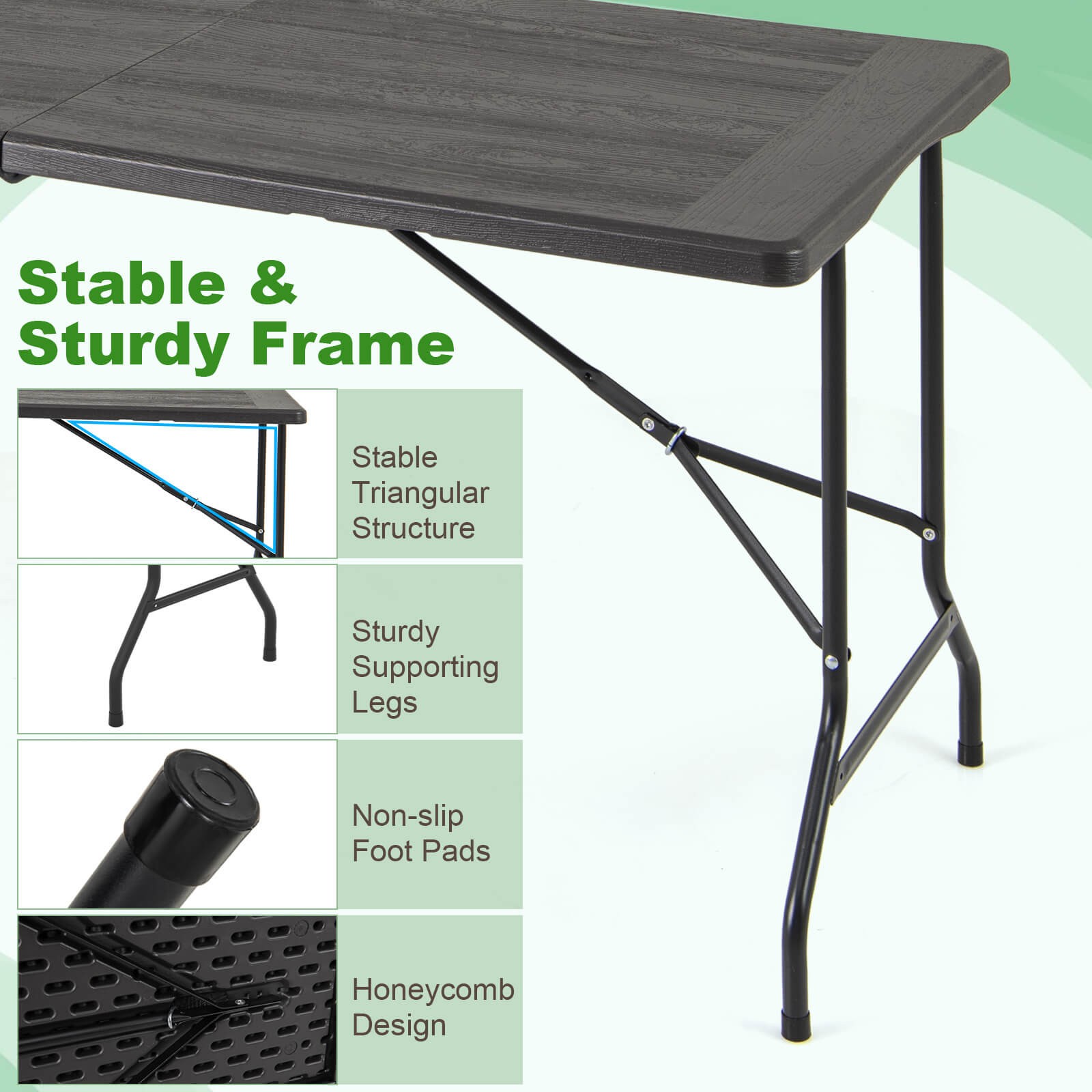 5FT Folding Table Indoor Outdoor Foldable Plastic Table 4-6 Person Picnic Table