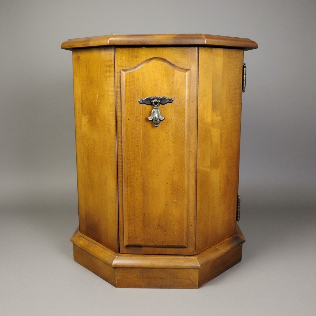 Vintage Octagonal Solid Wood End Side Table 20″T Commode Cabinet Storage Unique