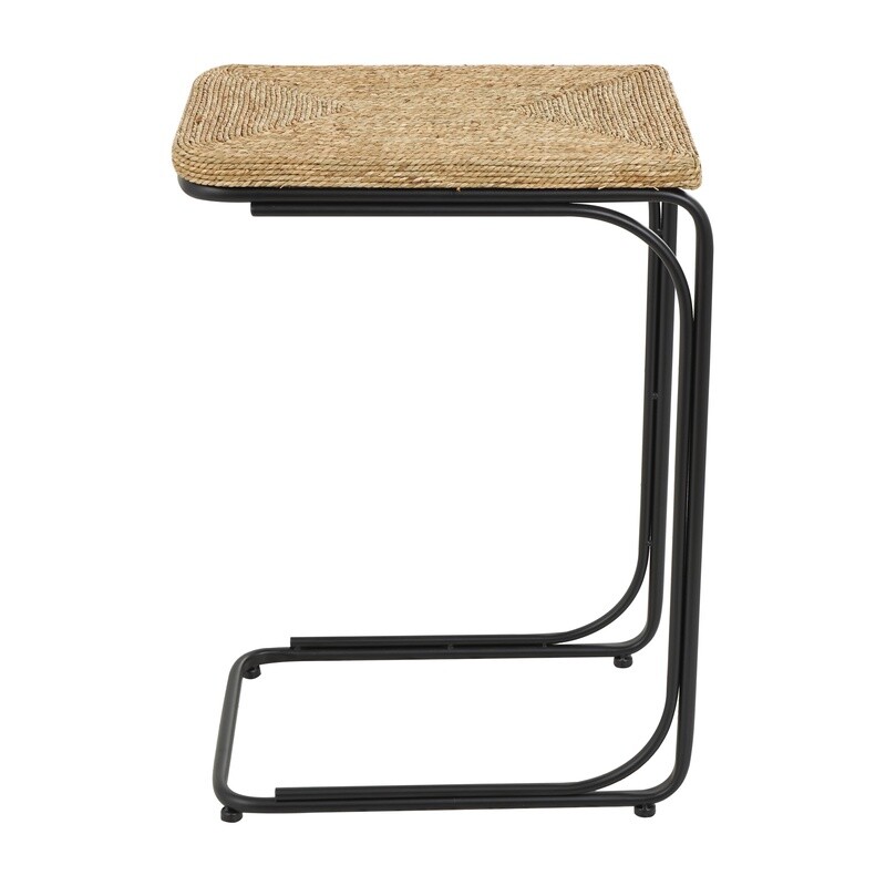 Handmade Coiled C-Shaped Accent Table W/ Black Metal Legs Indoor Decor New