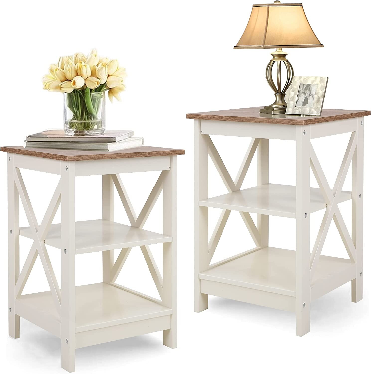Side Table Set of 2 Storage Sofa Bed End Table for Living Room Bedroom