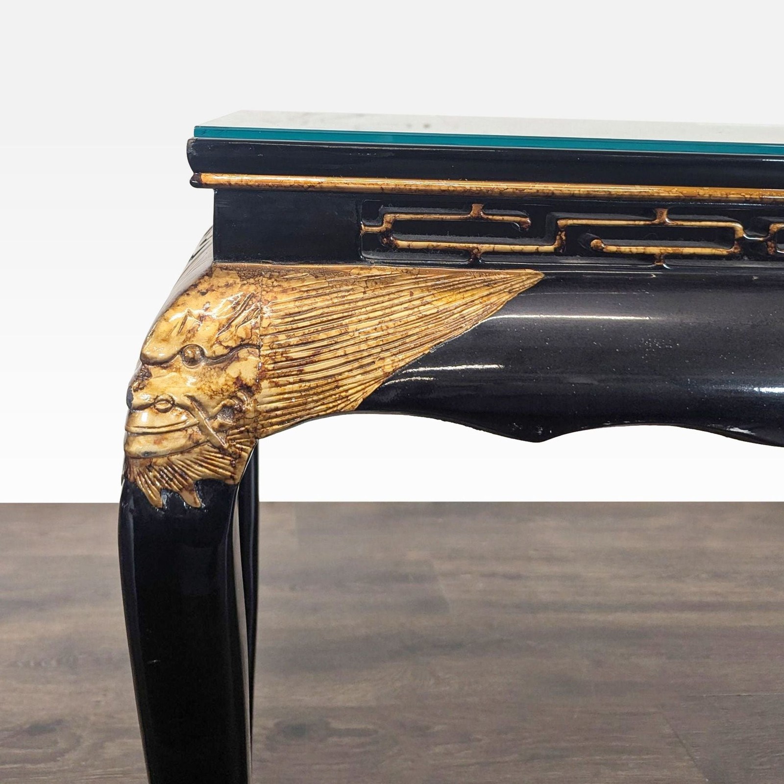 Custom Black Lacquer Chinoiserie Console Table