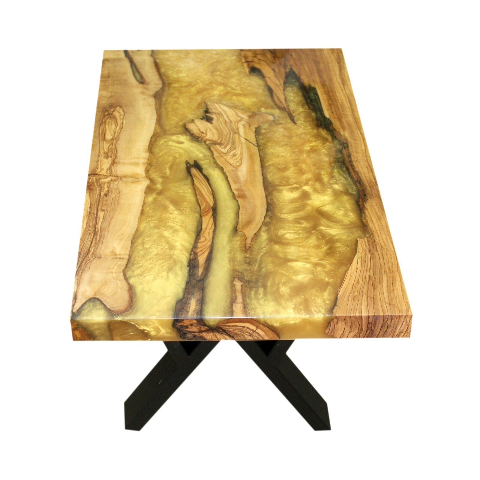 Custom Live Edge Yellow Epoxy Resin Wooden River Style Coffee Side Dine TableTop