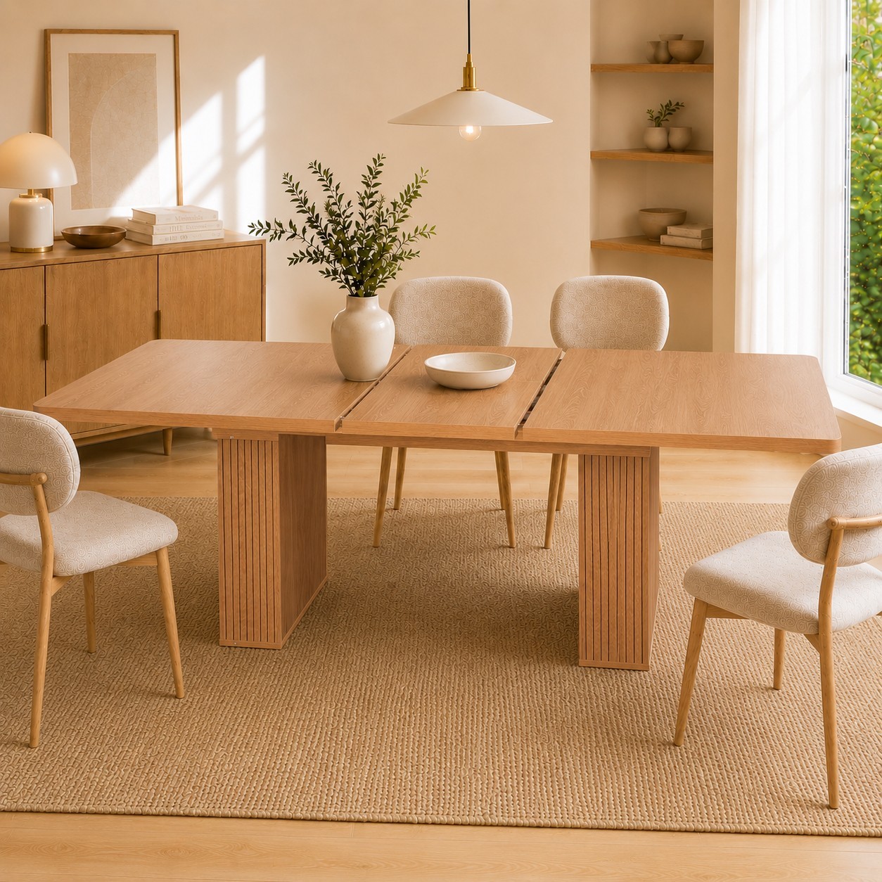 Expandable dining Table with Storage Minimalist Dining Table for 6-10 People