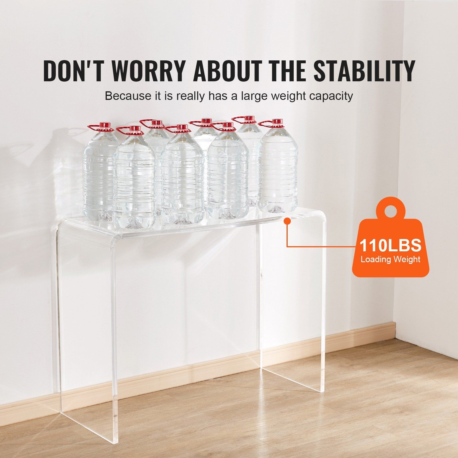 38x15x29in Premium Acrylic Console Table U-Shape 20mm Thick 110lb Capacity